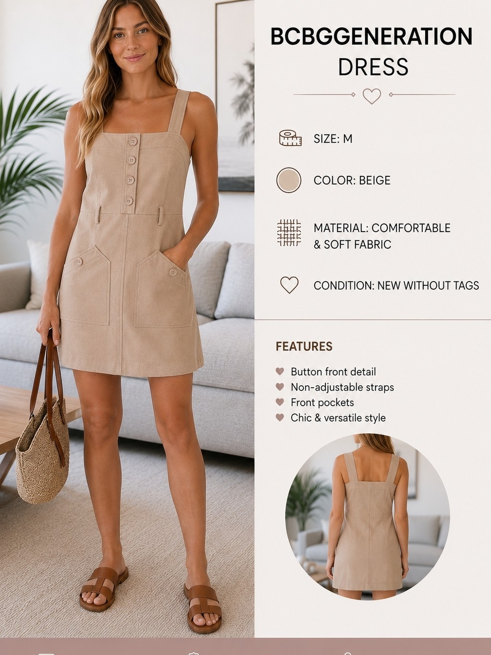 BCBGeneration Tan Button-Front Mini Dress ~ M